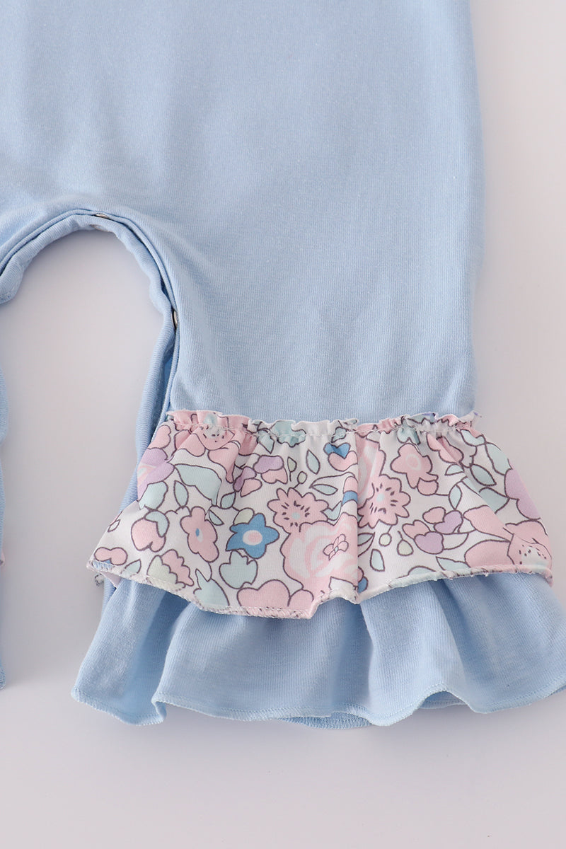 Blue turkey applique ruffle romper