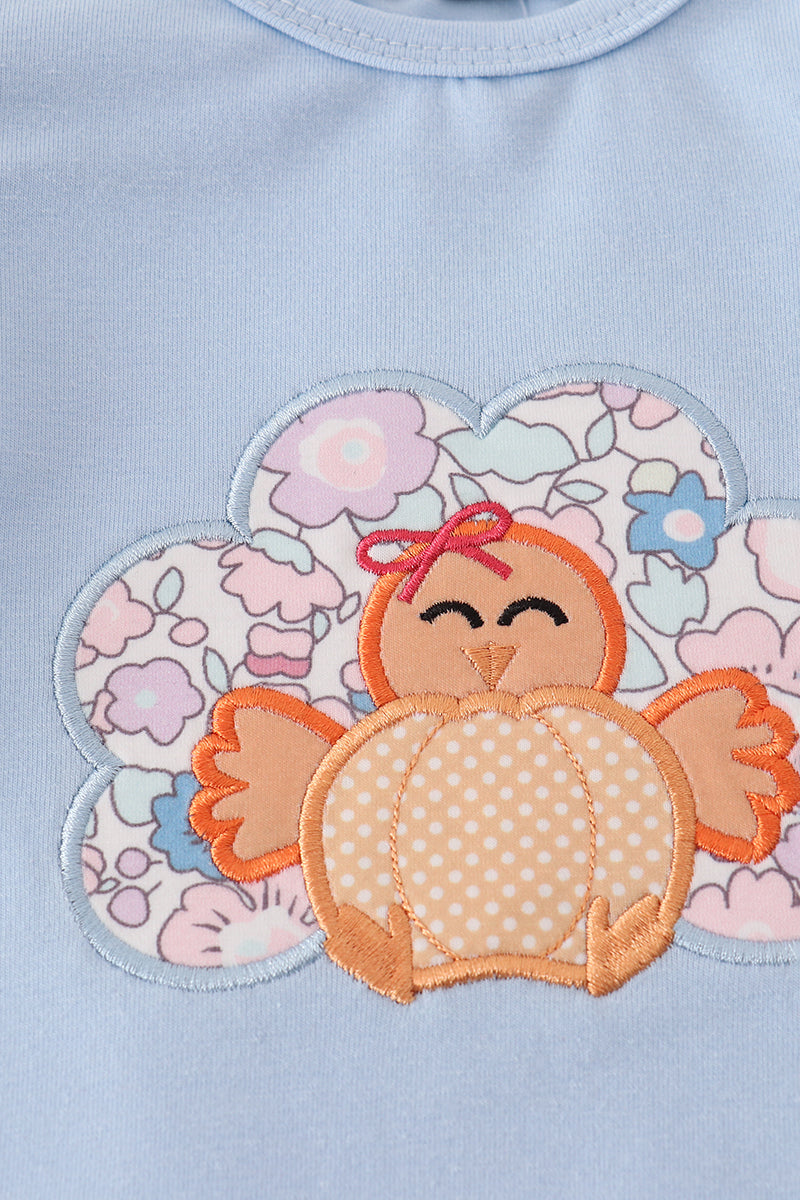 Blue turkey applique ruffle romper