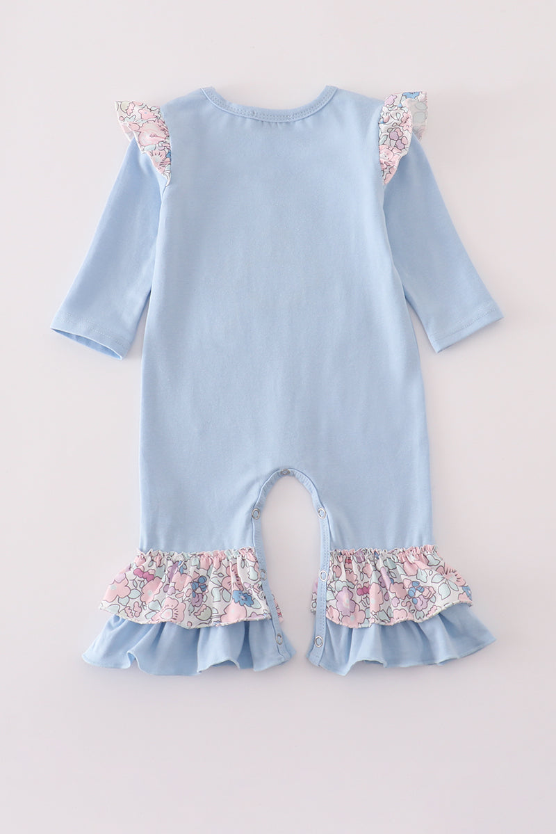 Blue turkey applique ruffle romper