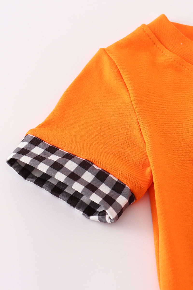 Orange halloween character french knot romper
