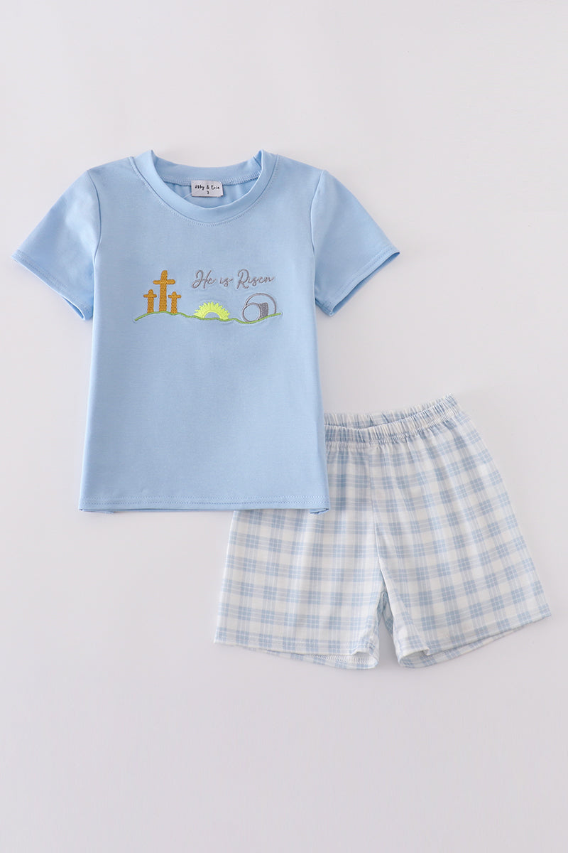 Blue plaid he is risen embroidery set