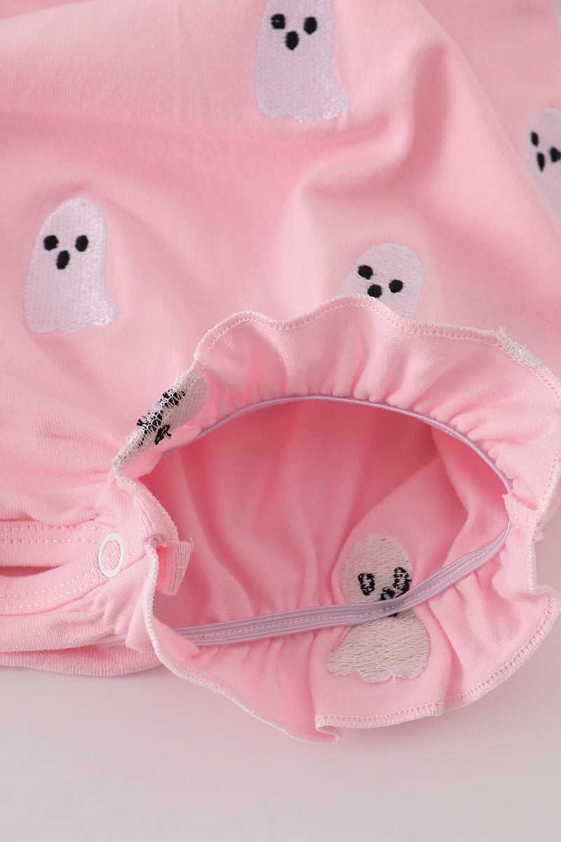 Pink ghost embroidery ruffle bubble