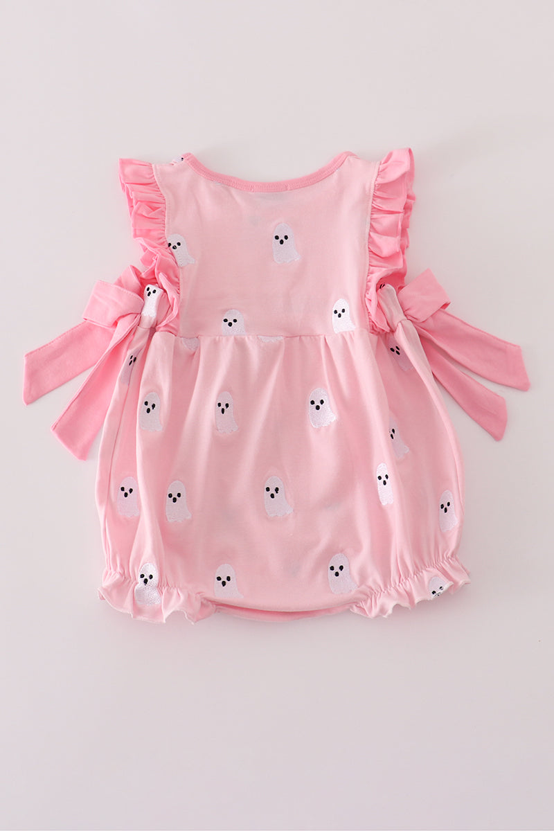 Pink ghost embroidery ruffle bubble