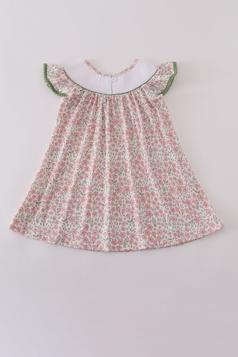Pink pumpkin smocked floral ruffle pants set