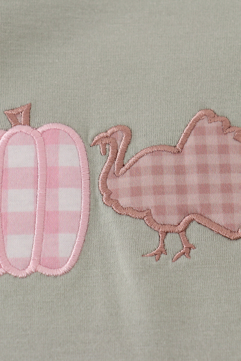Sage pumpkin turkey applique ruffle dress