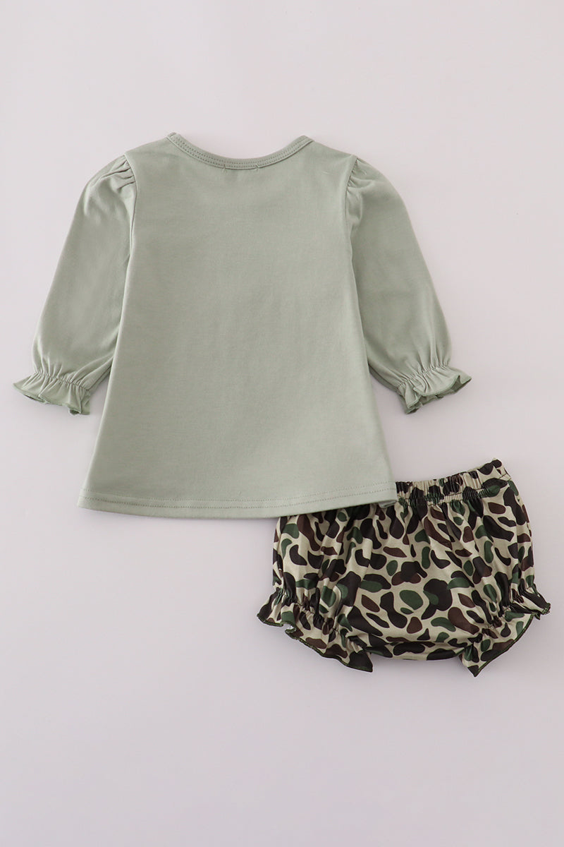 Sage camouflage turkey applique bloomer set