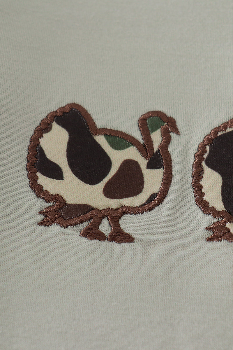 Sage camouflage turkey applique romper