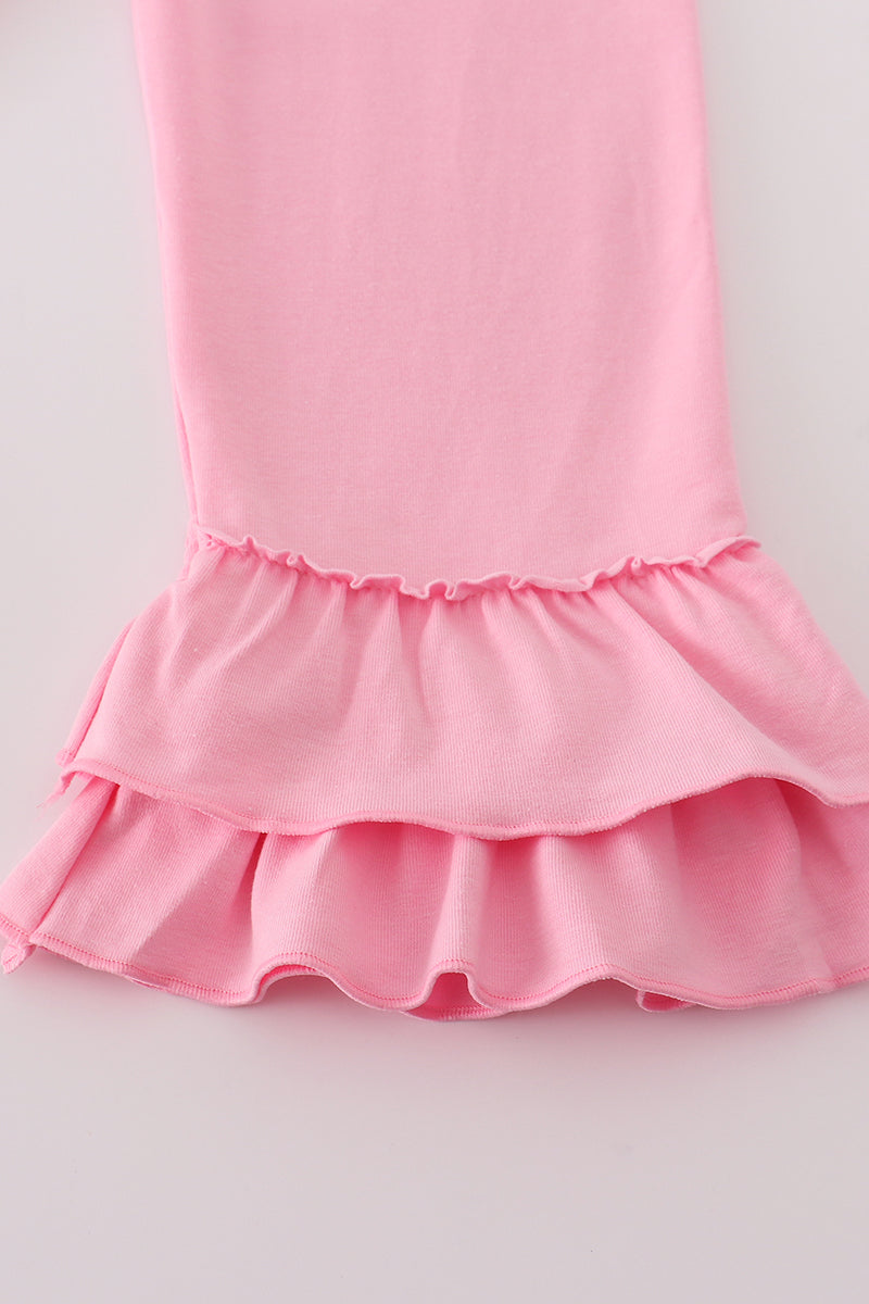 Pink pumpkin embroidery ruffle pants set
