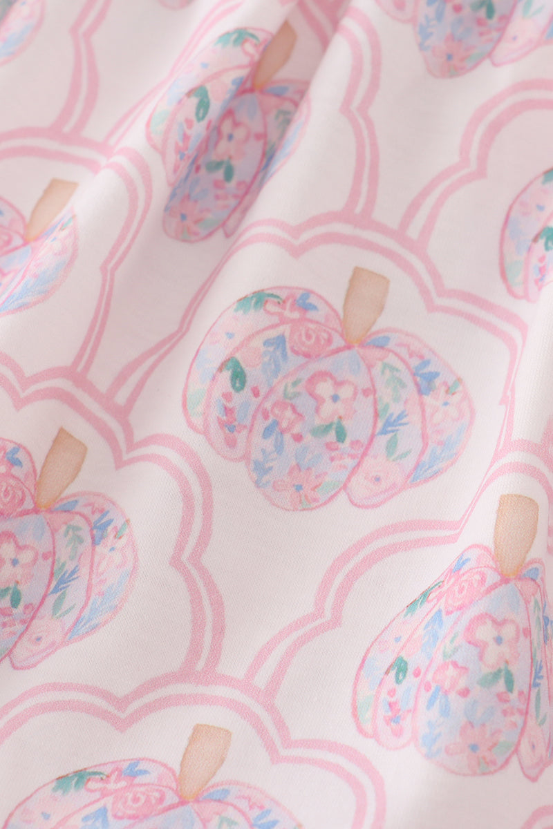 Pink pumpkin embroidery ruffle pants set