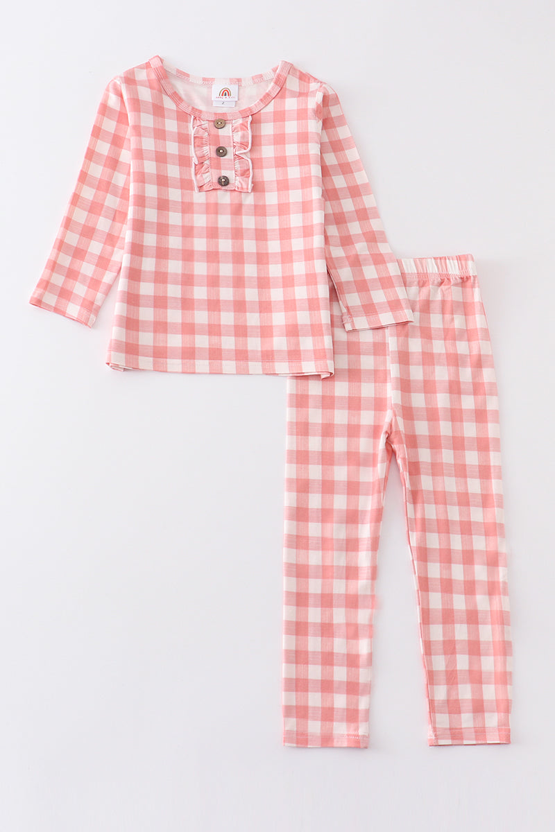 Pink plaid girl bamboo pajamas set