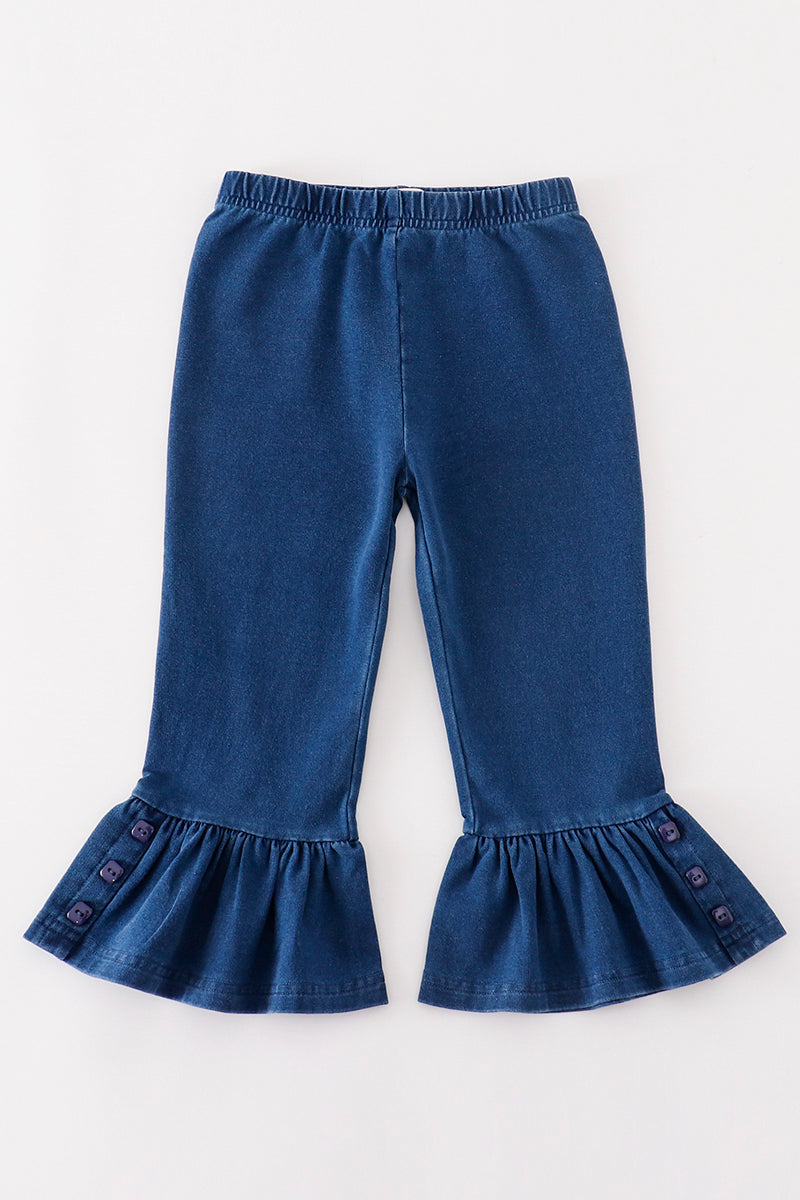 Platinum Indigo ruffle girl pants