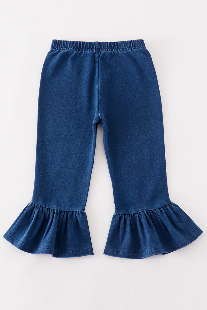 Platinum Indigo ruffle girl pants