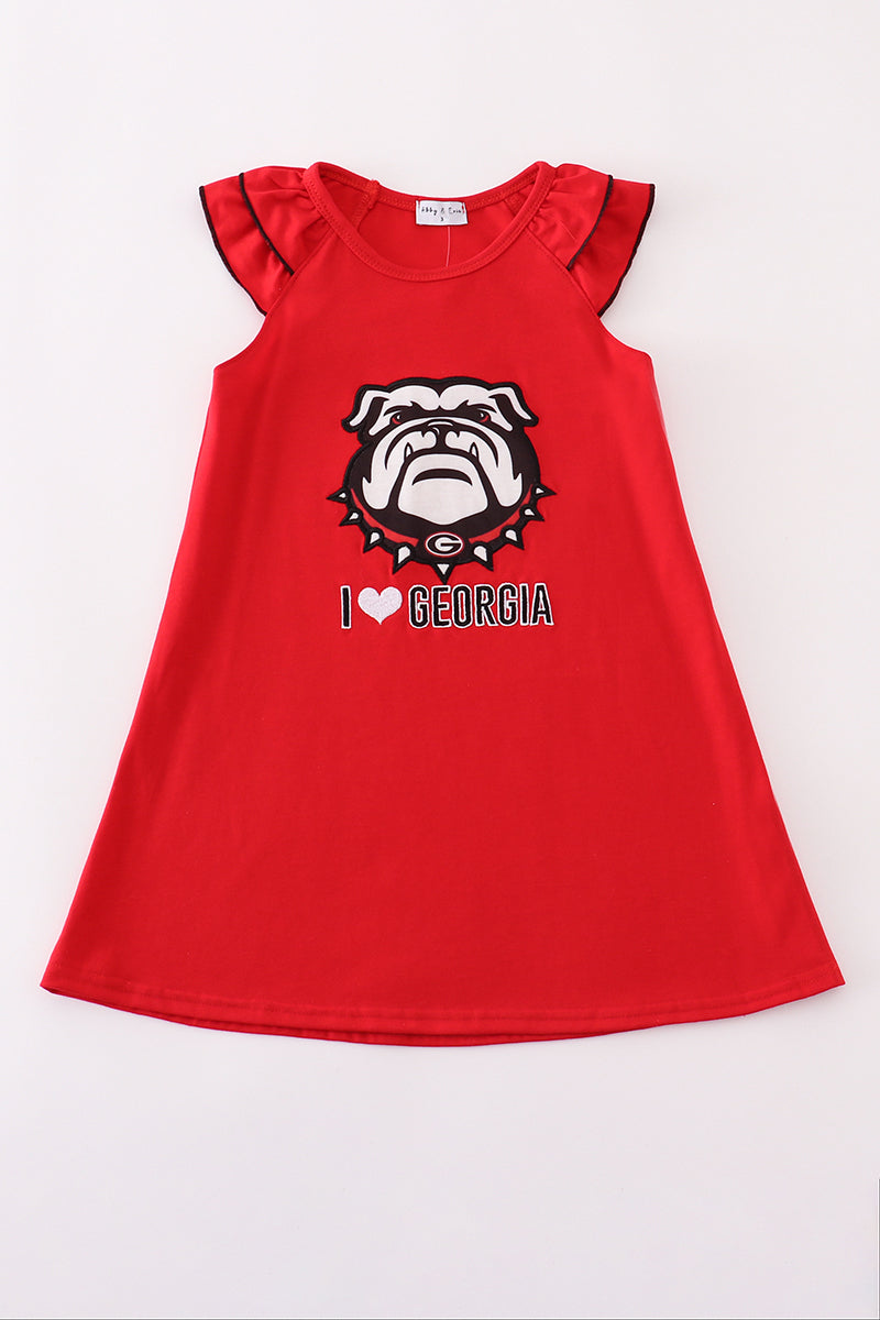 Red I love Georgia applique ruffle dress