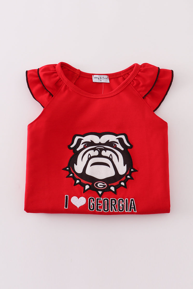 Red I love Georgia applique ruffle dress