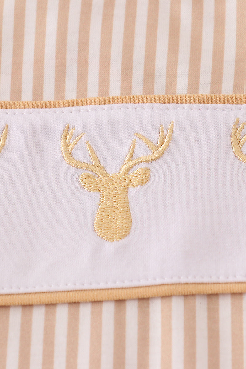 Khaki deer embroidery stripe bubble