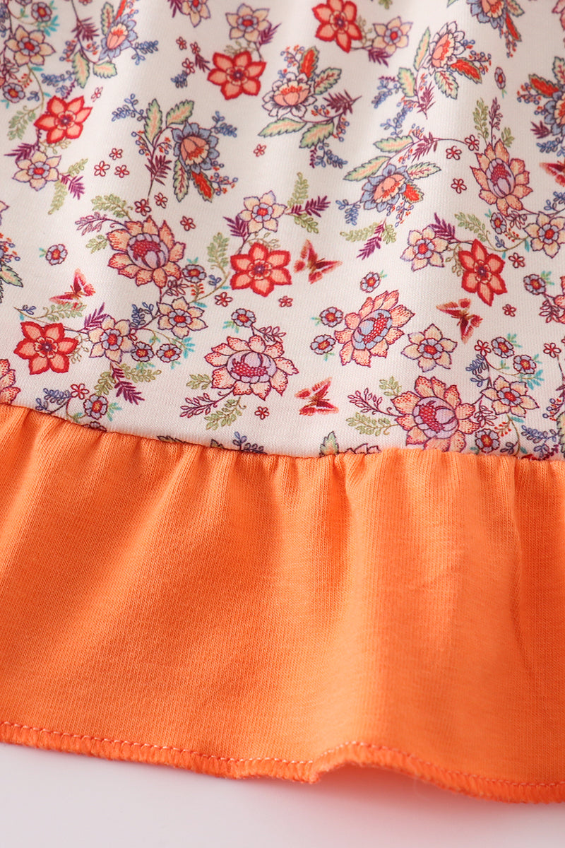 Coral floral cow applique girl set