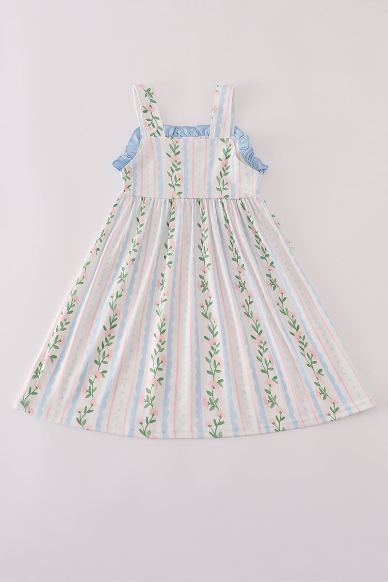 Blue floral print ruffle dress