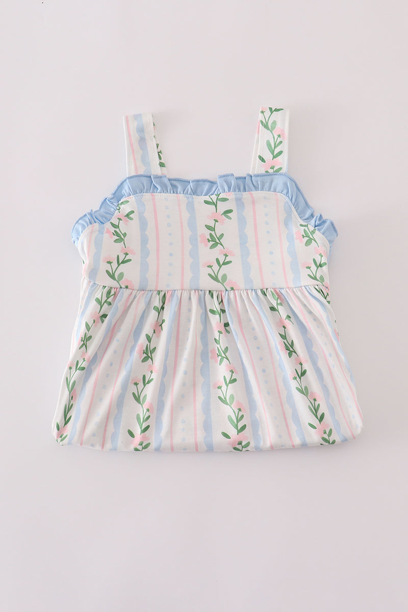 Blue floral print ruffle dress