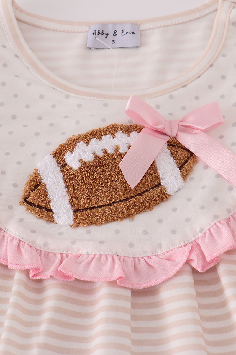 Pink football french knot ruffle stripe pants set