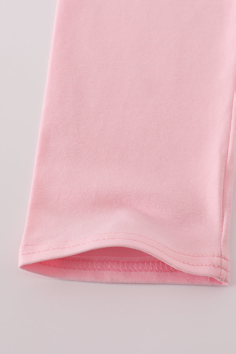 Pink football french knot ruffle stripe pants set
