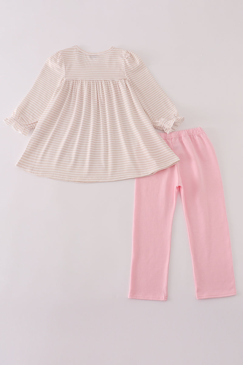 Pink football french knot ruffle stripe pants set