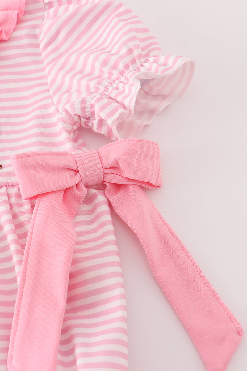 Pink stripe puppy embroidery ruffle bubble