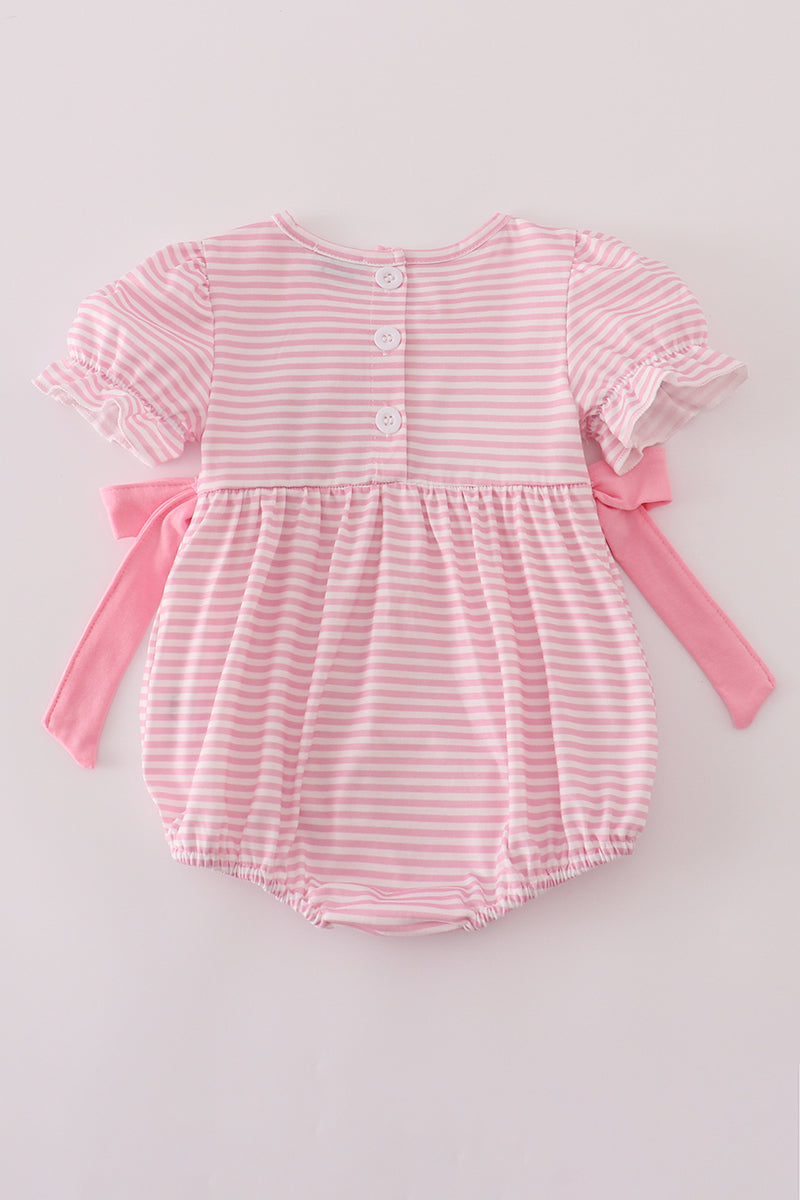 Pink stripe puppy embroidery ruffle bubble