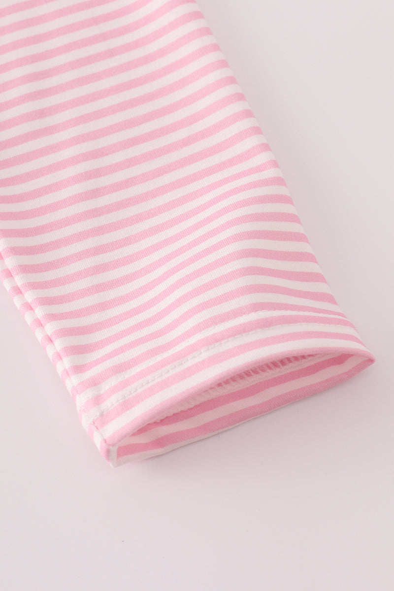 Pink stripe puppy embroidery ruffle pants set