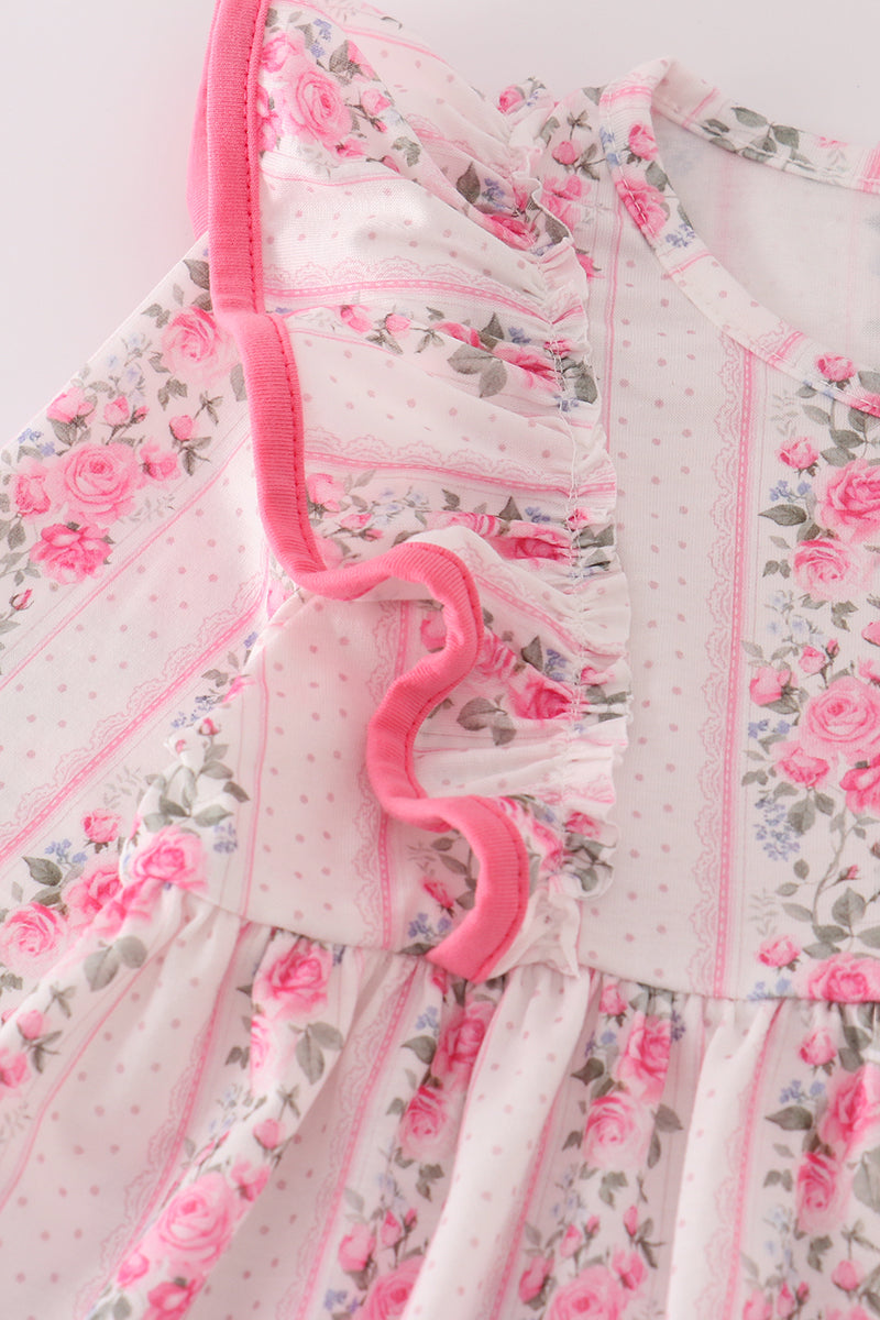 Pink floral print ruffle pants set