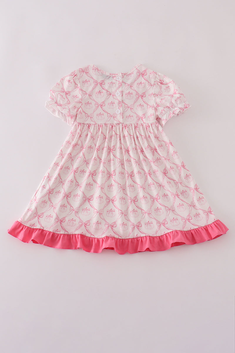 Pink bow tie pumpkin print dress