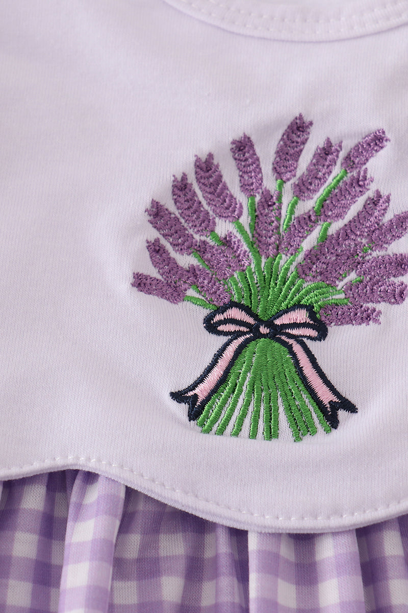Lavender ribbon lace embroidery gingham dress