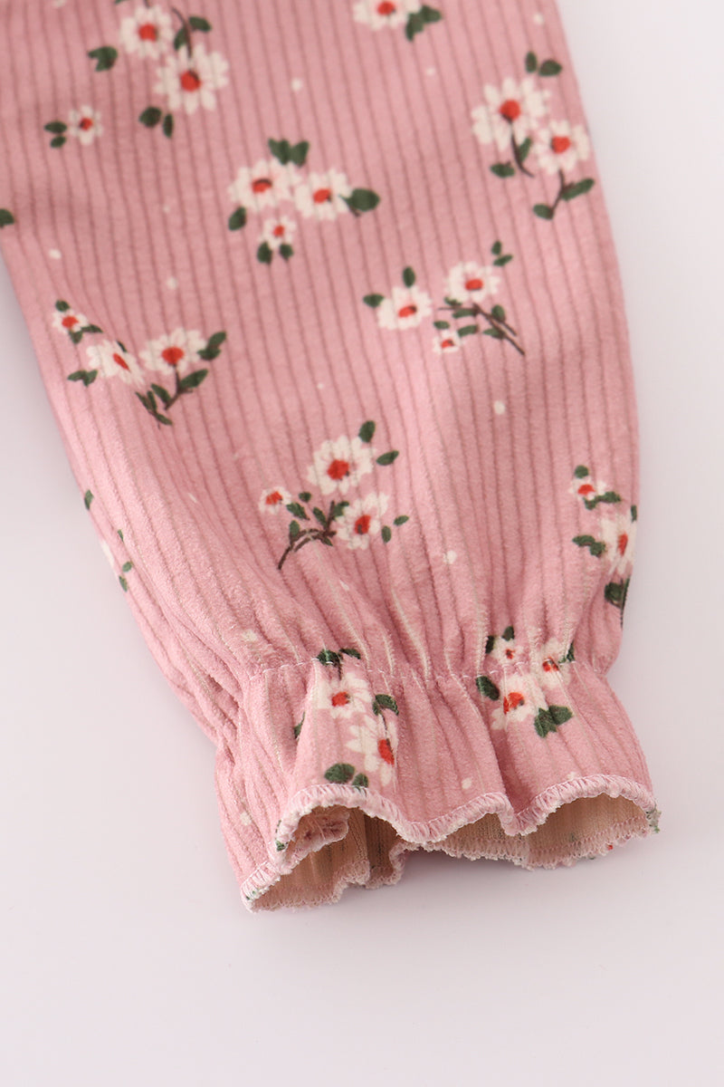 Floral corduroy lace ruffle pants set