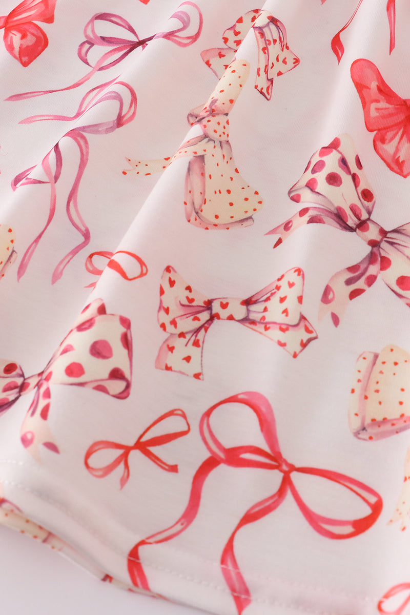 Red bow smocked ruffle pants set