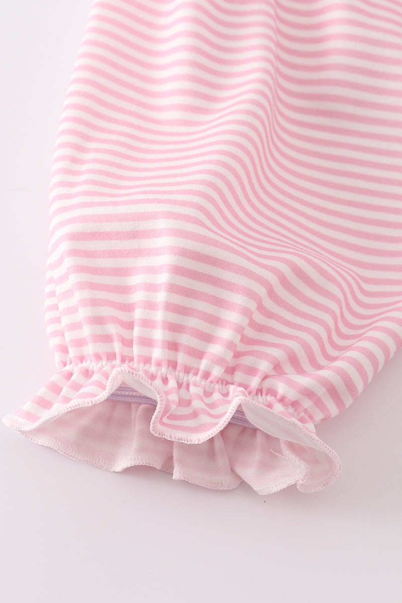 Pink turkey embroidery stripe ruffle pants set