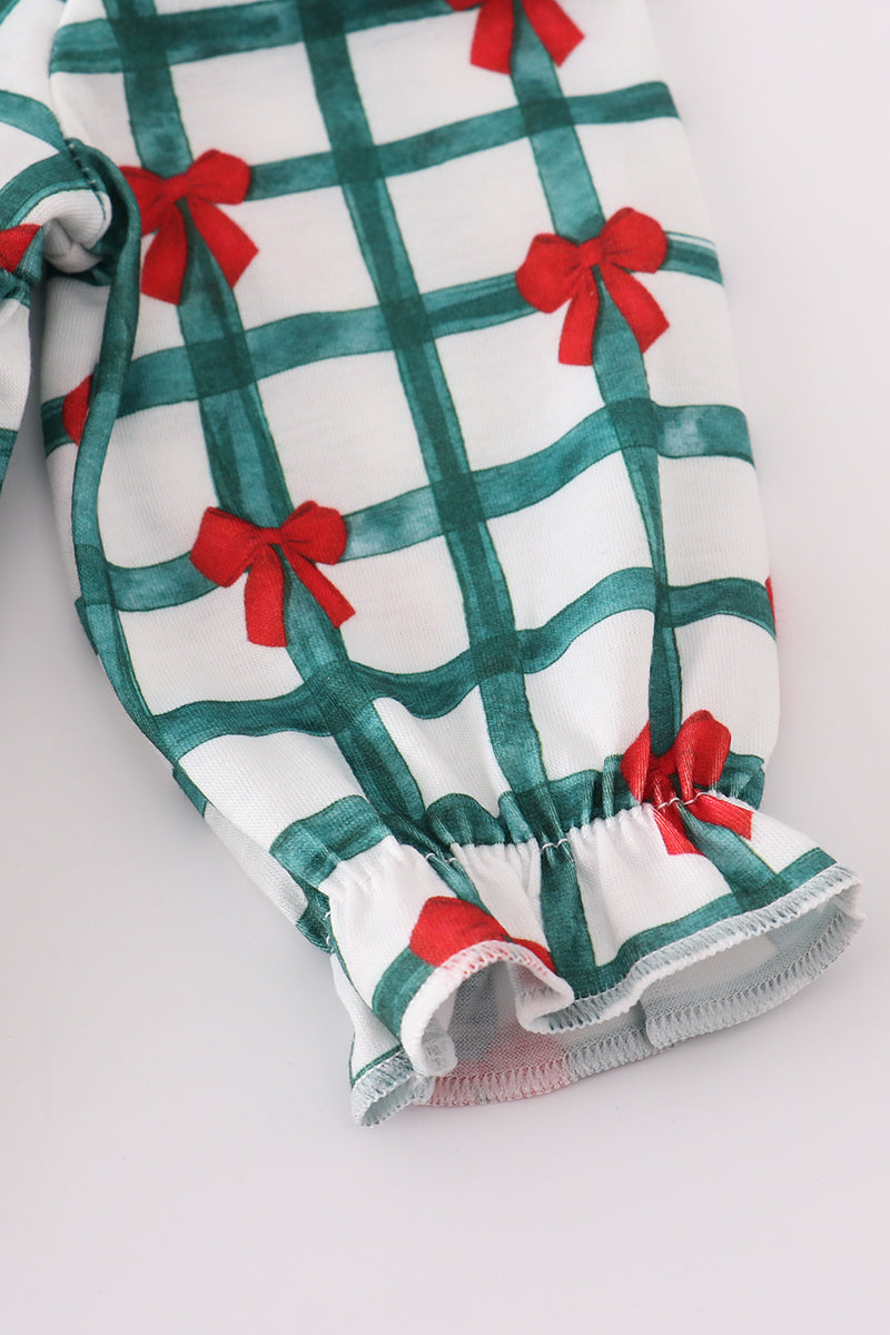 Green bow plaid ruffle gown