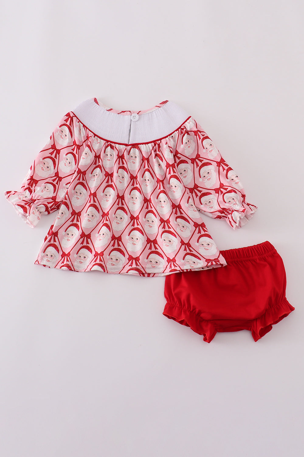 Red santa claus smocked bloomer set