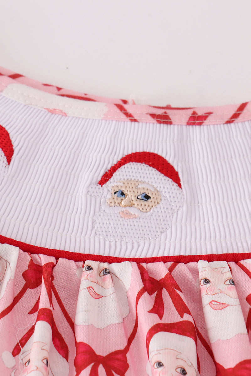 Red santa claus smocked bloomer set