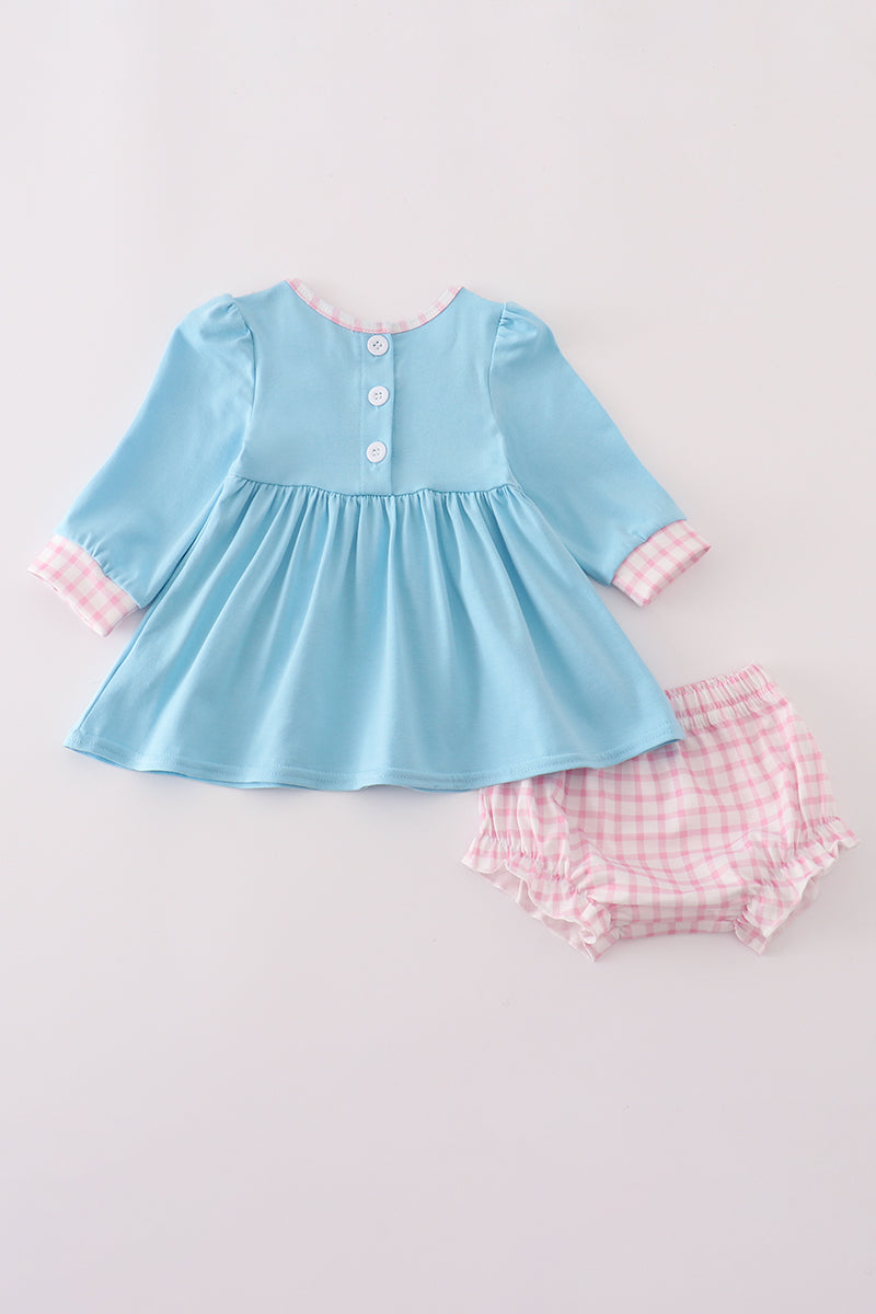 Blue Noah's Ark applique ruffle bloomer set