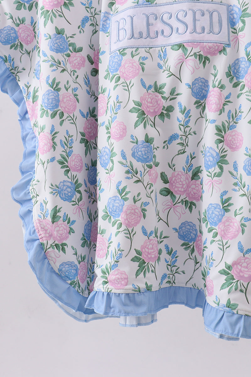 Blue floral blessed embroidery ruffle cover up