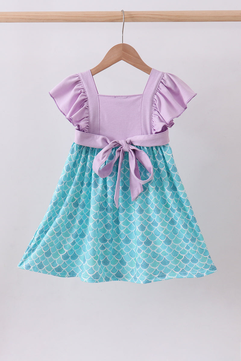 Purple mermaid embroidery ruffle dress