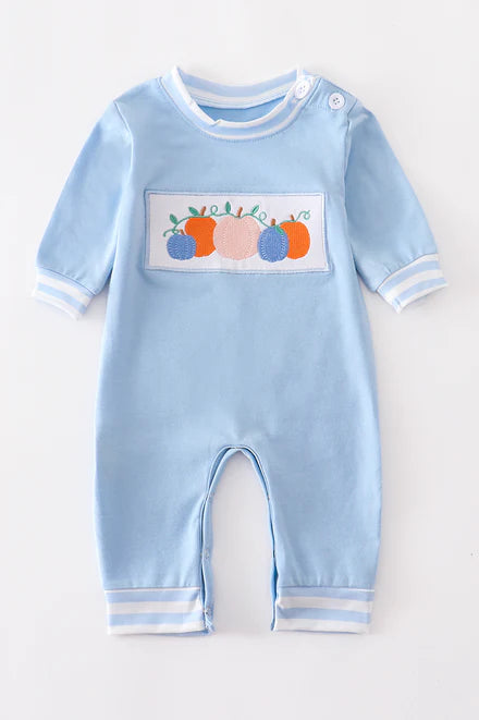 Pumpkin embroidered romper