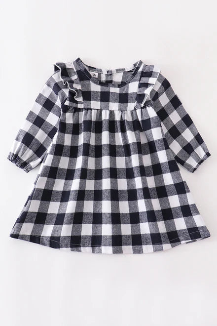 Black check ruffle dress