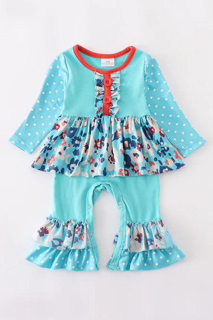 Blue floral baby romper
