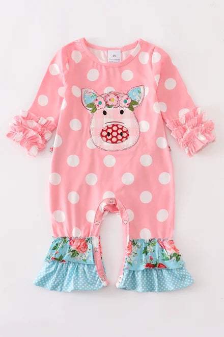 Pig ruffle polka dot set