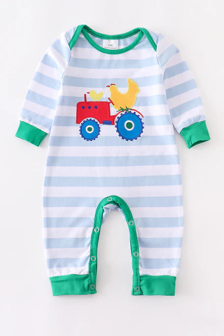 Striped tractor romper