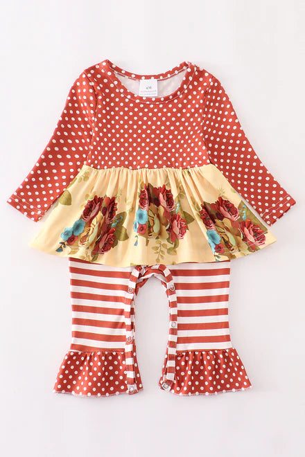Brown floral baby romper