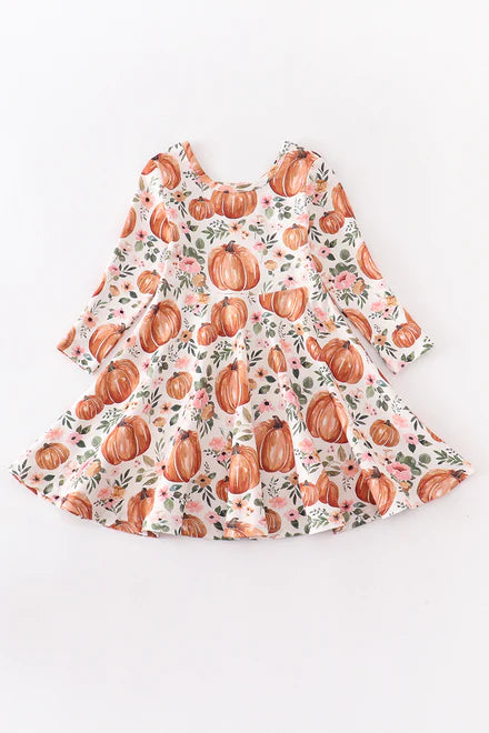 Pumpkin print twirl dress