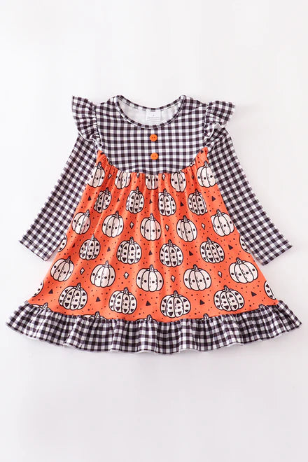 Halloween pumpkin plaid dress
