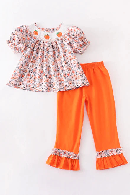 pumpkin puff sleeve smocked set