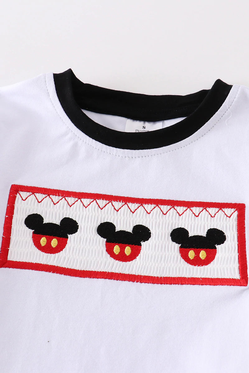 RED PLAID MOUSE SMOCKED BOY SET